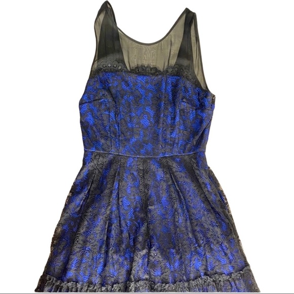 Moulinette Soeurs Blue Black Lace Overlay Dress 1/2 Zip in Back Women’s Dress 4 - Picture 2 of 13
